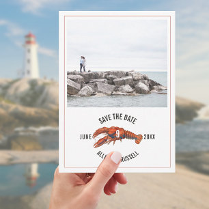 Blue Gingham Lobster Rustic Wedding Photo Save The Date