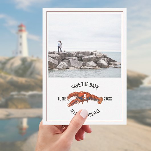 Blue Gingham Lobster Rustic Wedding Photo Save The Date