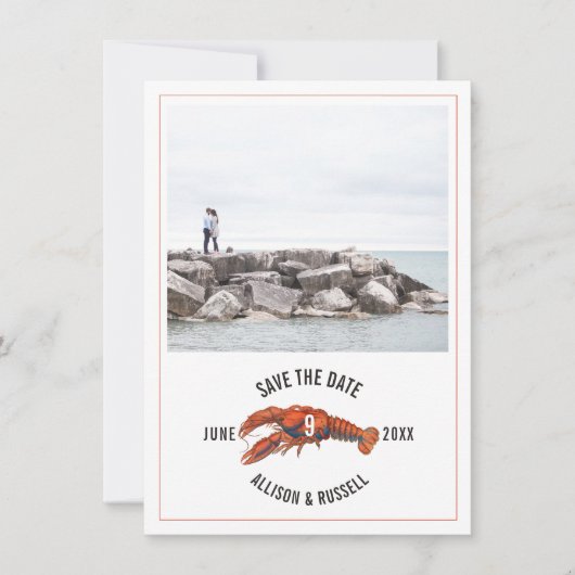 Blue Gingham Lobster Rustic Wedding Photo Save The Date (Voorkant)