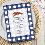 Blue Gingham Lobster Wedding Rehearsal Dinner Kaart<br><div class="desc">Een weersblauw gingham-ontwerp op voor en achter. Voorste kenmerken illustratie van een kreeft en zwarte repetitieve tekst.</div>