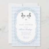 Blue Gingham Mallard Duck Baby shower Invitation Kaart (Voorkant)