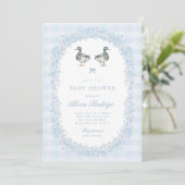 Blue Gingham Mallard Duck Baby shower Invitation Kaart (Staand voorkant)