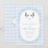 Blue Gingham Mallard Duck Baby shower Invitation Kaart (Voorkant / Achterkant)
