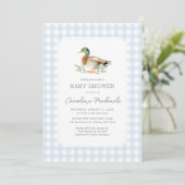 Blue Gingham Mallard Duck Baby shower Kaart (Staand voorkant)