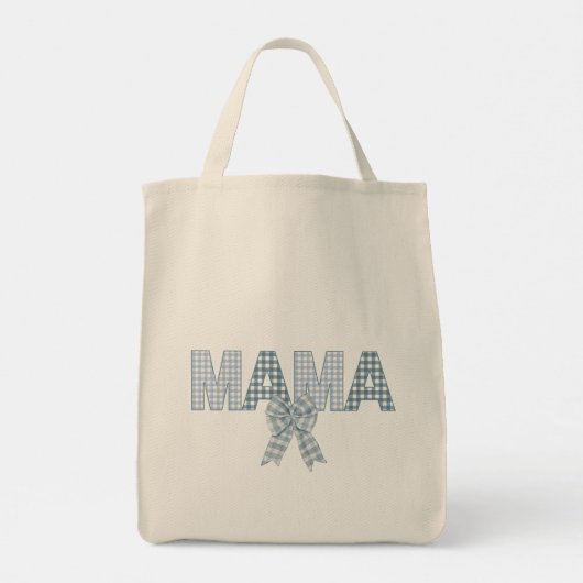 Blue Gingham MAMA met boog Tote Bag (Achterkant)