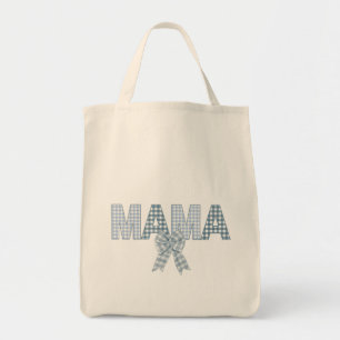 Blue Gingham MAMA met boog Tote Bag