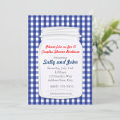 Blue Gingham Mason Jar Country Rustieke Uitnodigin Kaart (Staand voorkant)