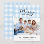 Blue Gingham Merry Christmas Kaart (Voorkant / Achterkant)