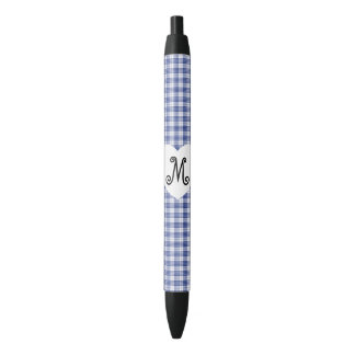 Blue Gingham met een hart Zwarte Inkt Pen
