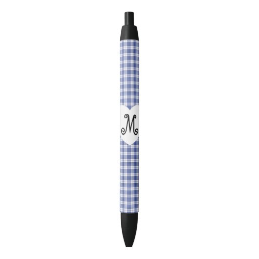 Blue Gingham met een hart Zwarte Inkt Pen (Voorkant Verticaal)