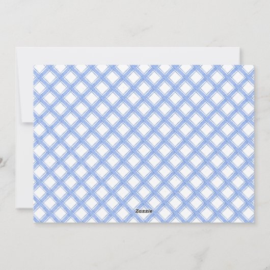 Blue Gingham met kerstmis Wreath Bells foto Feestdagenkaart (Achterkant)