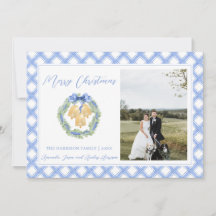 Blue Gingham met kerstmis Wreath Bells  foto