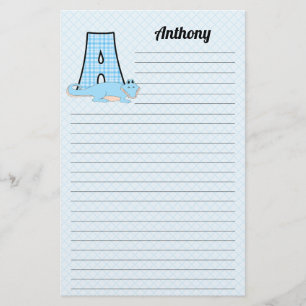 Blue Gingham met Letter A voor jongens Briefpapier