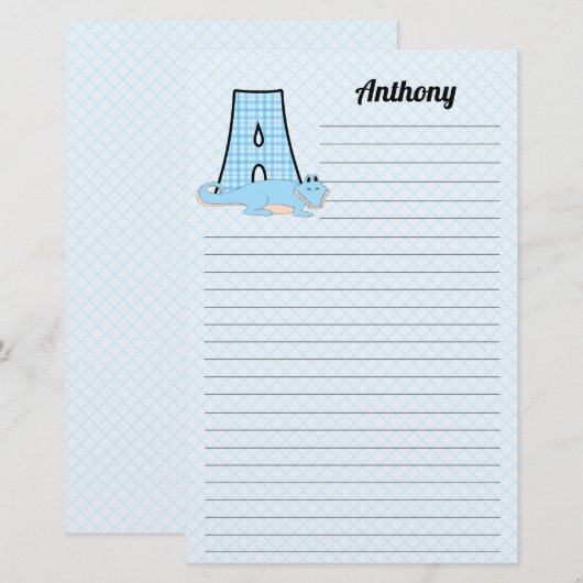 Blue Gingham met Letter A voor jongens Briefpapier (Voorkant / Achterkant)