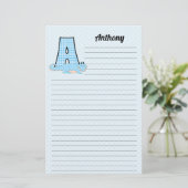 Blue Gingham met Letter A voor jongens Briefpapier (Staand voorkant)
