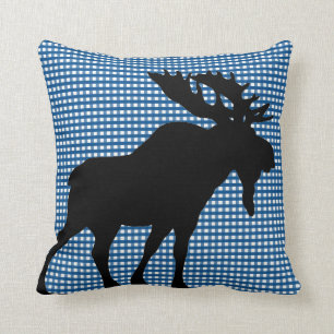 Blue Gingham met Maine Moose Pillow Kussen