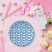 Blue Gingham met Paw Prints Picnic Party Papieren Bordje (Feest)