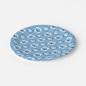 Blue Gingham met Paw Prints Picnic Party Papieren Bordje (Gekanteld)