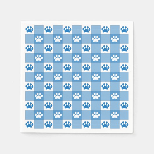 Blue Gingham met Paw Prints Picnic Party Servet (Voorkant)