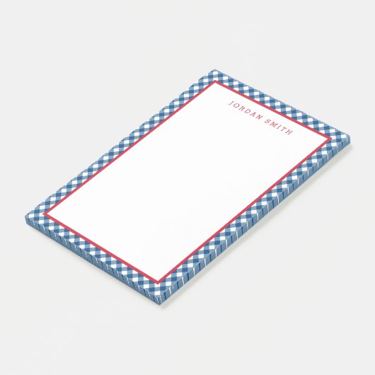 Blue Gingham met Red Border Post-it® Notes (Schuin)