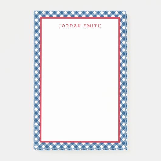 Blue Gingham met Red Border Post-it® Notes (Voorkant)