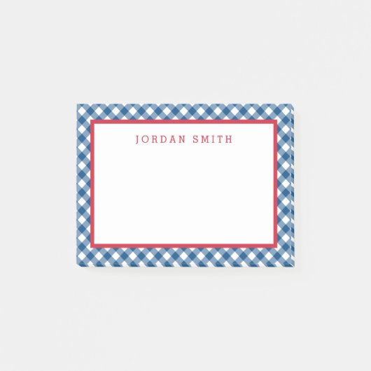 Blue Gingham met Red Border Post-it® Notes (Voorkant)