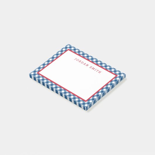 Blue Gingham met Red Border Post-it® Notes (Schuin)