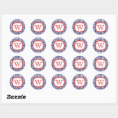 Blue Gingham met rode monogram Sticker (Vel)