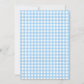 Blue Gingham met Stork Baby shower Invitation Kaart (Achterkant)