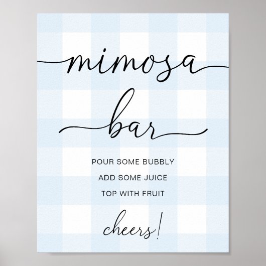 Blue Gingham Mimosa Bar Sign. Poster (Voorkant)