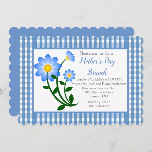 Blue Gingham Moederdag Holiday Brunch Kaart (Voorkant / Achterkant)