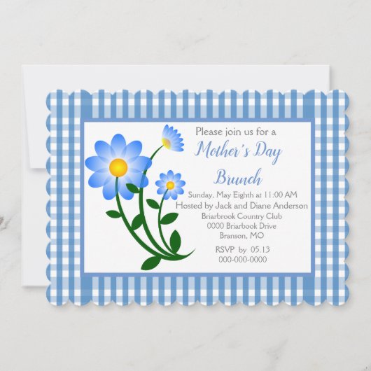 Blue Gingham Moederdag Holiday Brunch Kaart (Voorkant)