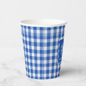 Blue Gingham Monogram Crest Custom Papieren Bekers (Rechts)