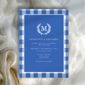 Blue Gingham Monogram Crest Kaart