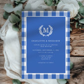 Blue Gingham Monogram Crest Kaart