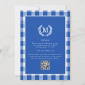 Blue Gingham Monogram Crest QR-code Kaart (Achterkant)