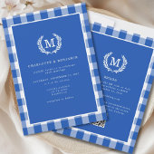 Blue Gingham Monogram Crest QR-code Kaart
