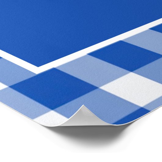 Blue Gingham Monogram Crest Wedding Welkom Poster (Hoek)