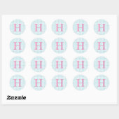 Blue Gingham Monogram Ronde Sticker (Vel)