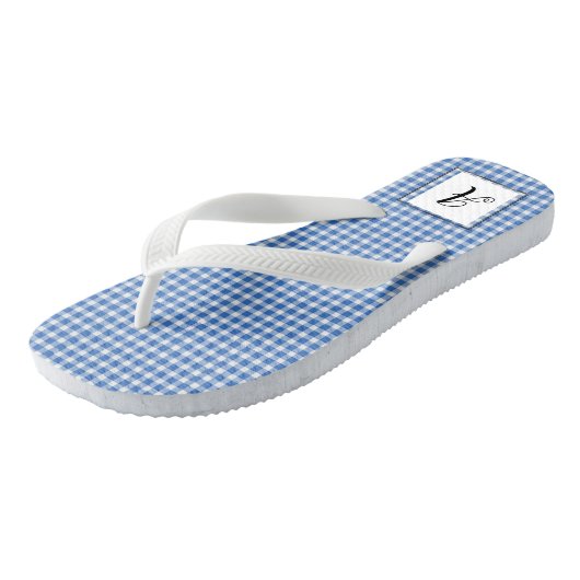 Blue Gingham Monogram Teenslippers (Schuin)