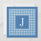 Blue Gingham Monogram Verjaardagsfeest Kaart (Achterkant)