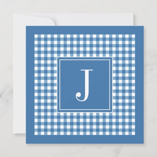 Blue Gingham Monogram Verjaardagsfeest Kaart (Achterkant)