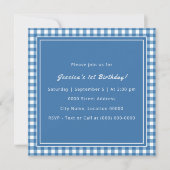 Blue Gingham Monogram Verjaardagsfeest Kaart (Voorkant)