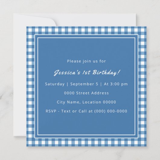Blue Gingham Monogram Verjaardagsfeest Kaart (Voorkant)