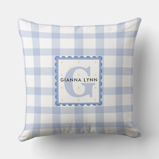 Blue Gingham Monogrammed Kussen (Achterkant)