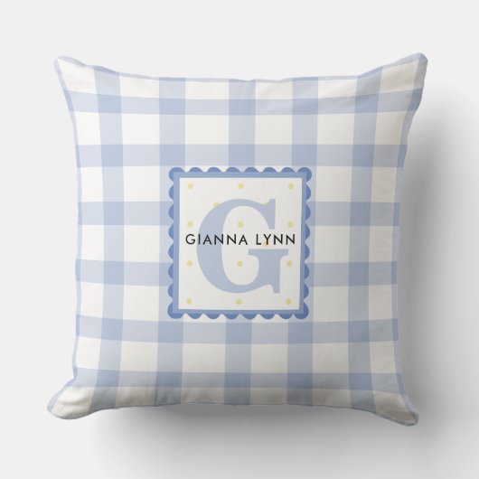 Blue Gingham Monogrammed Kussen (Voorkant)