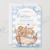 Blue Gingham Noah's Ark Leuke Dieren Doop Kaart (Voorkant)