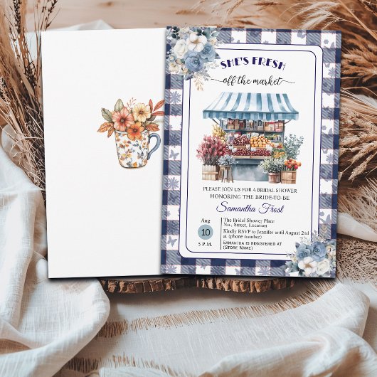 Blue Gingham Off the Market Bridal Shower  Kaart
