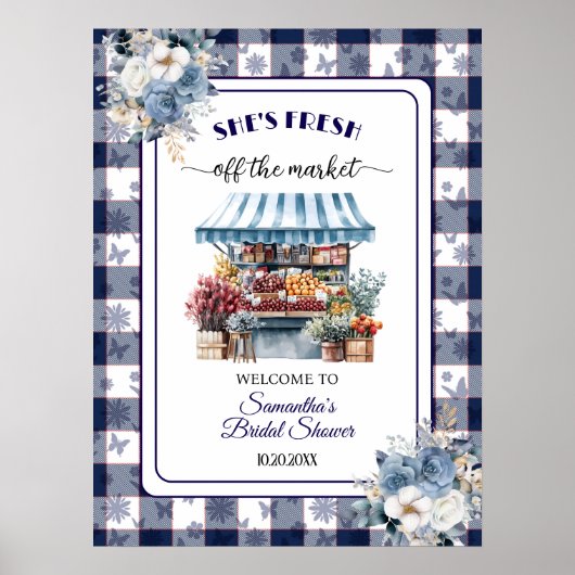 Blue Gingham Off the Market Bridal Shower  Poster (Voorkant)