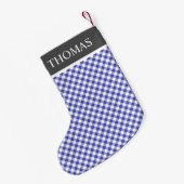 Blue Gingham Offblack Collar - aangepaste naam Kleine Kerstsok (Achterkant (Hangend))